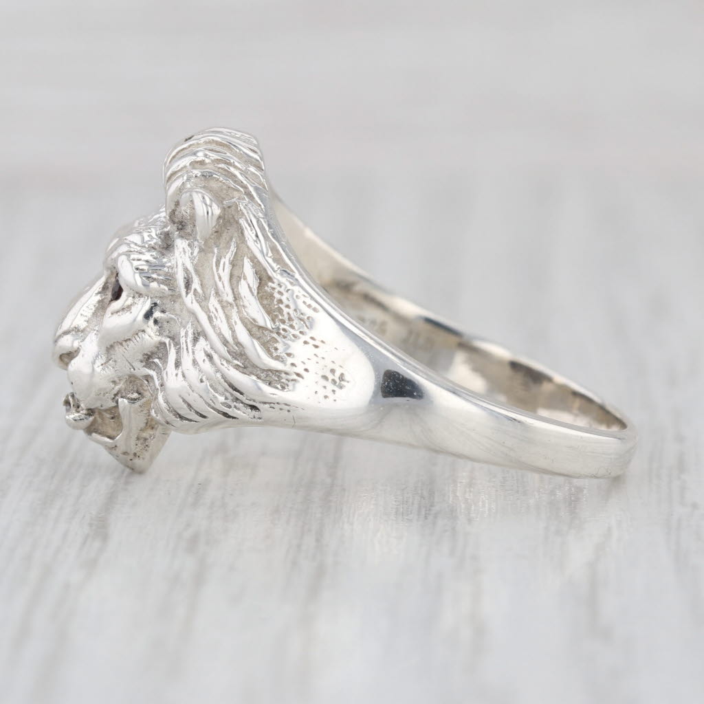 Lions Head Ring Garnet Diamond Sterling Silver Size 13.25