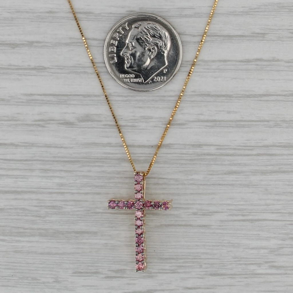 0.52ctw Purple Diamond Cross Pendant Necklace 10k Gold 19-21" Box Chain COA