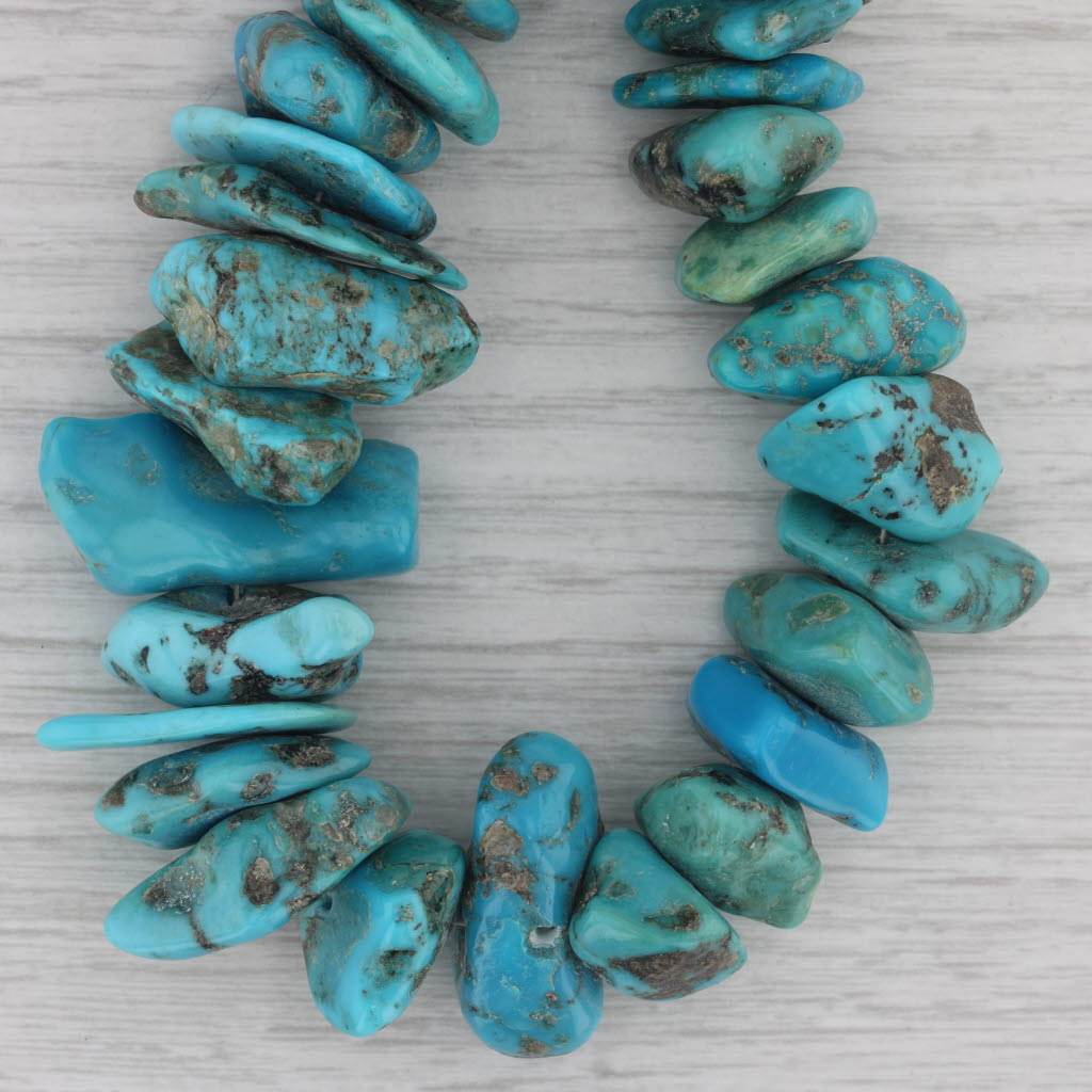 Native American Turquoise Bead Necklace Sterling Silver 17.5" Vintage Statement