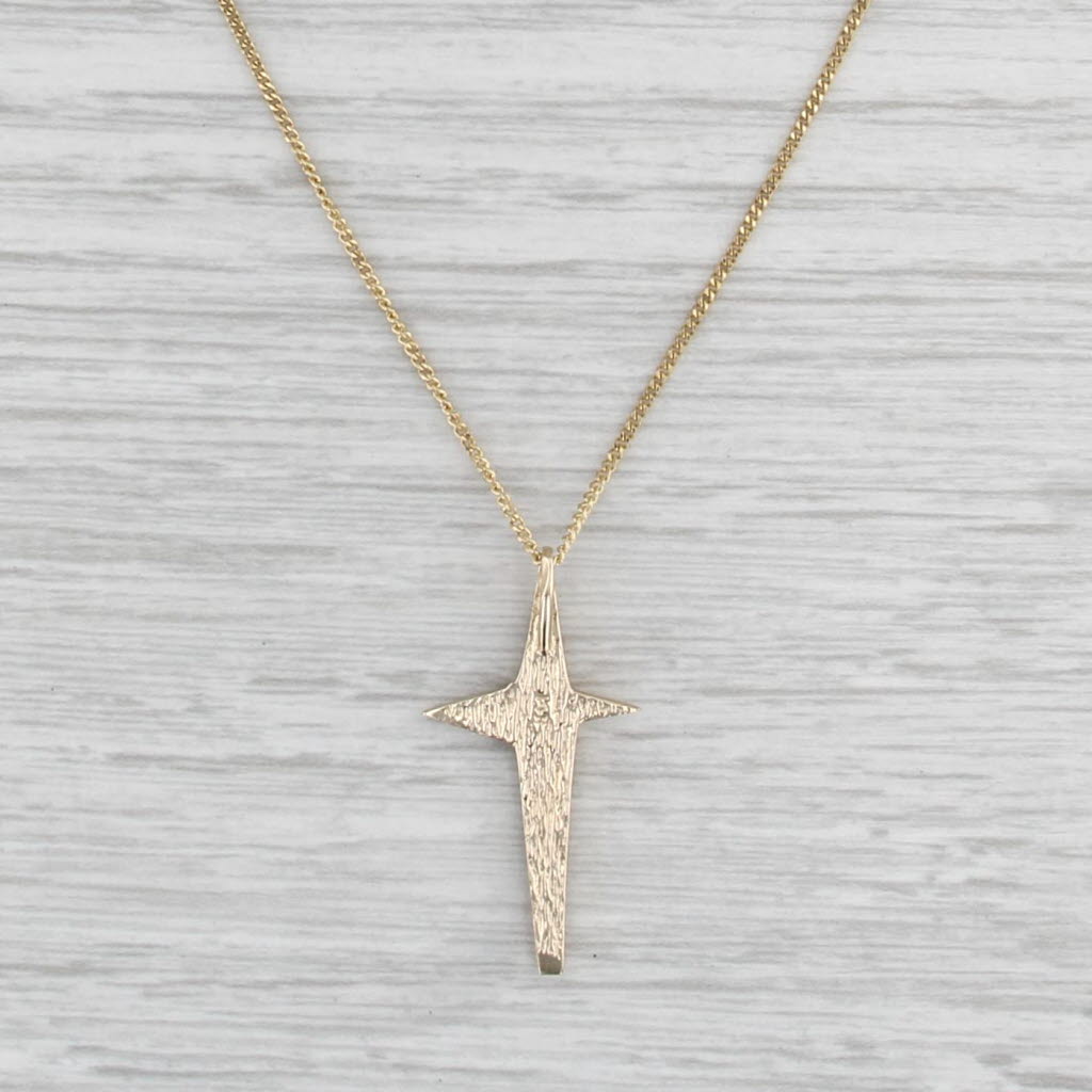 Double Cross Pendant Necklace 14k Yellow Gold 18" Curb Chain Necklace