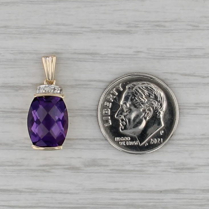 3.25 Cushion Solitaire Amethyst Pendant 14k Yellow Gold Diamond Accents Drop