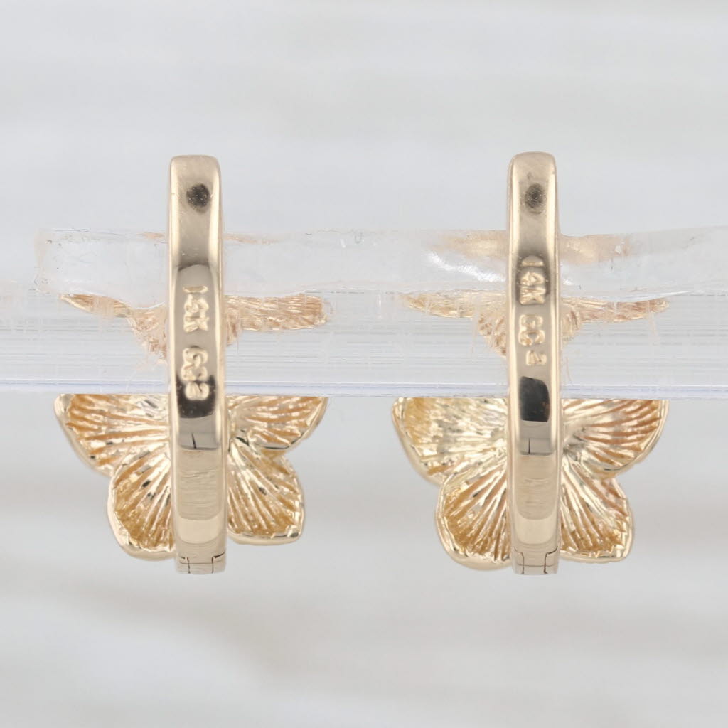 0.14ctw Diamond Flower Hoop Earrings 14k Yellow Gold Hinged Snap Top Hoops