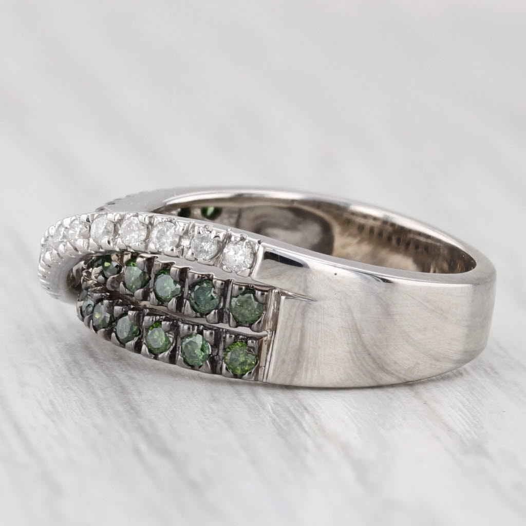 Light Gray 0.38ctw Green White Diamond Overlay Ring 14k White Gold Size 4.75