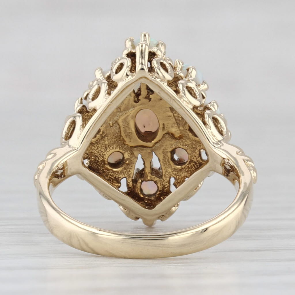 Light Gray Vintage Opal Cluster Ring 14k Yellow Gold Size 4.25 Cocktail
