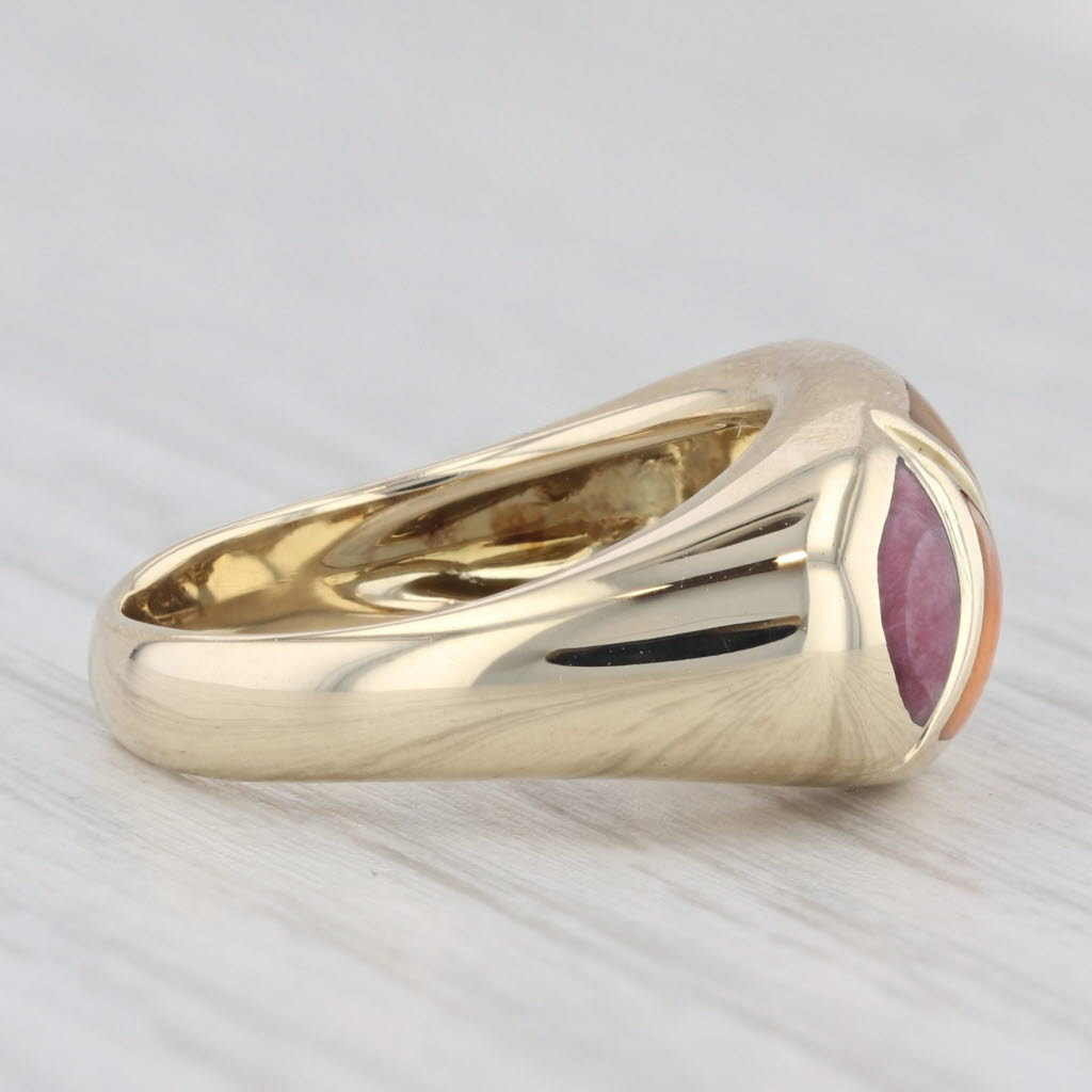 Light Gray Asch Grossbardt Coral Shell Mother of Pearl Inlay Mosaic Ring 14k Gold Size 5.5
