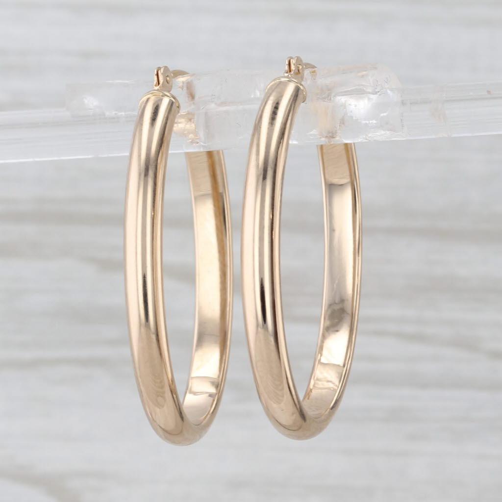 Oval Hoop Earrings 14k Yellow Gold Snap Top Post Hoops