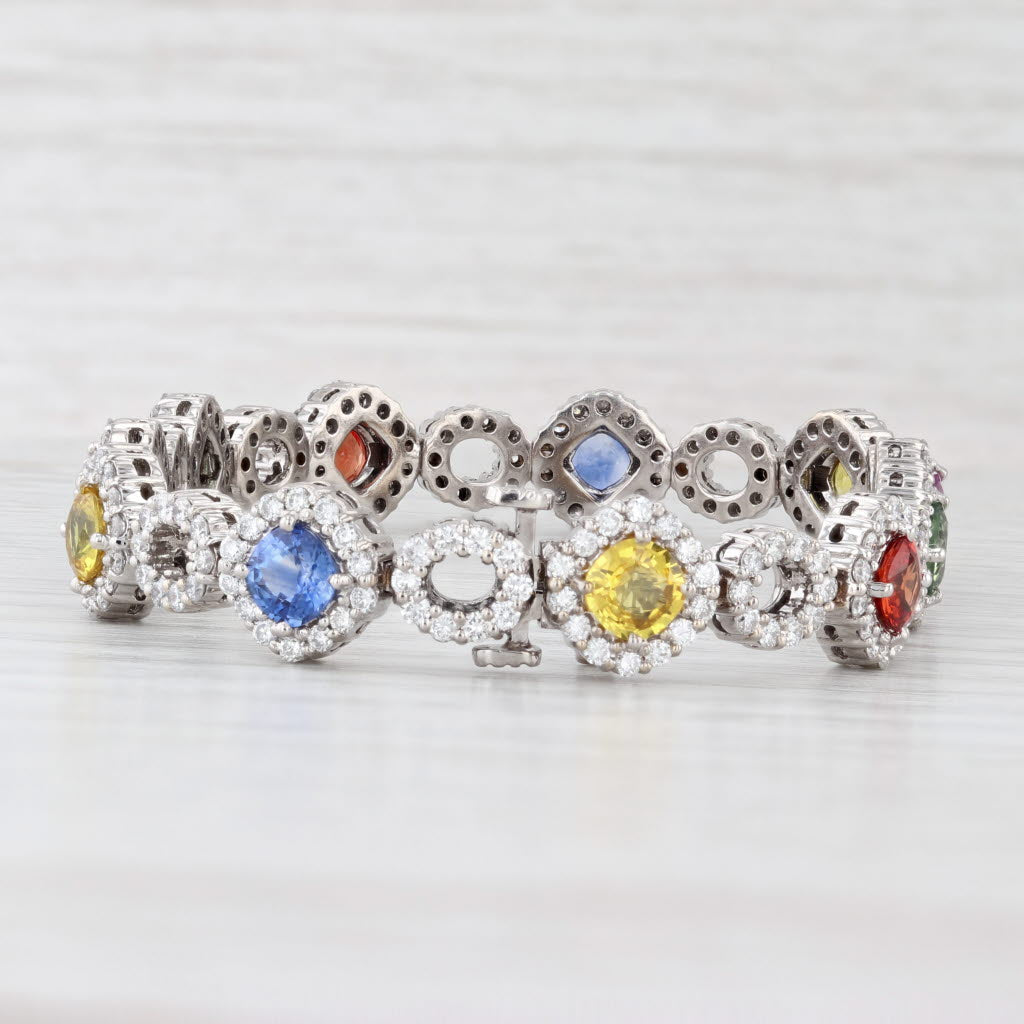 Light Gray 15.62ctw Multicolor Sapphire Diamond Tennis Bracelet 18k White Gold 6.75"