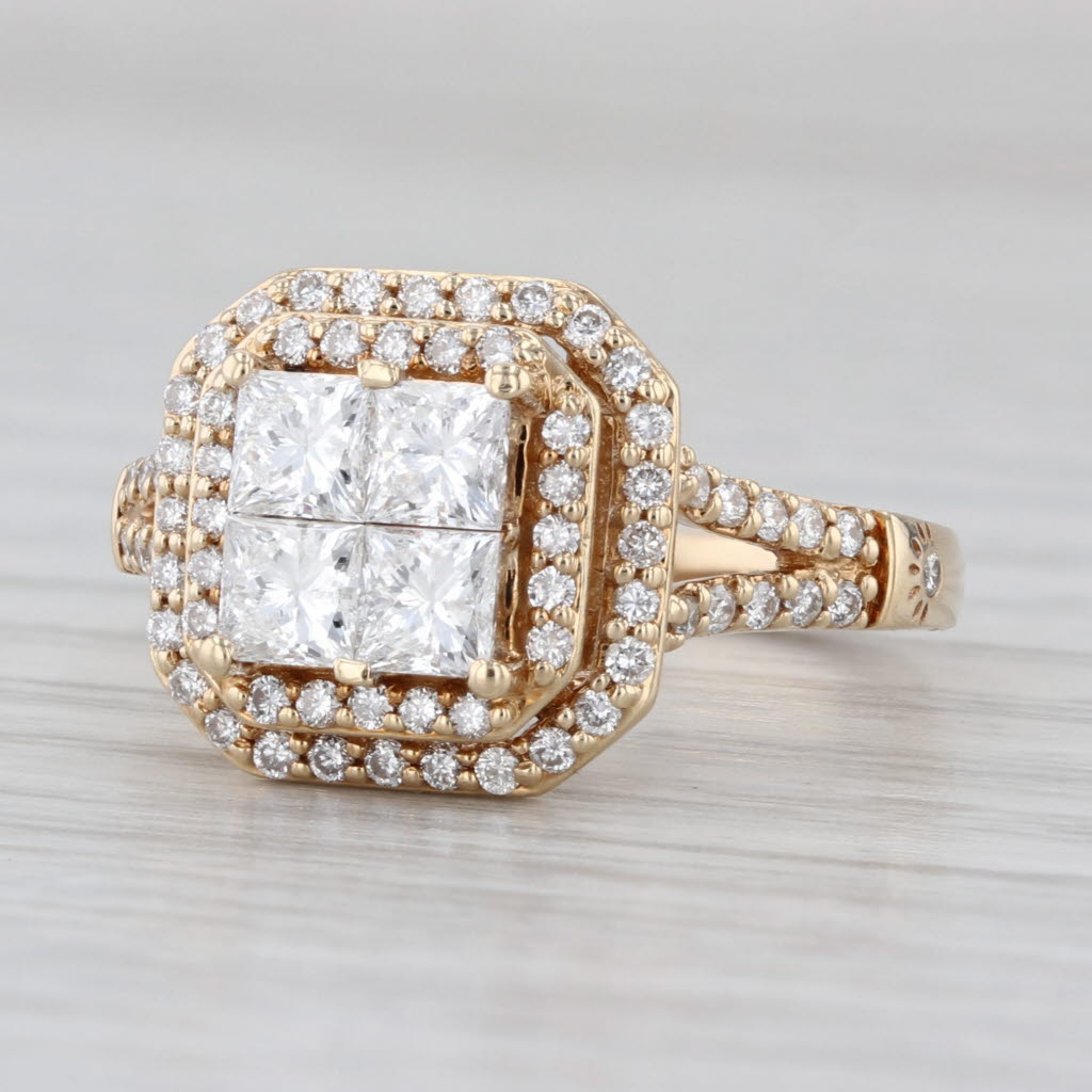 1.32ctw Princess Diamond Double Halo Engagement Ring 14k Yellow Gold Size 6.5