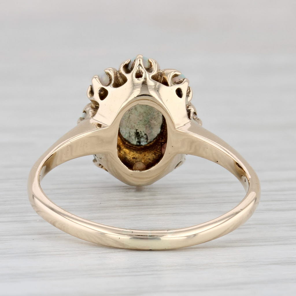 Light Gray Vintage Opal Cabochon Ring 10k Yellow Gold Size 7.5