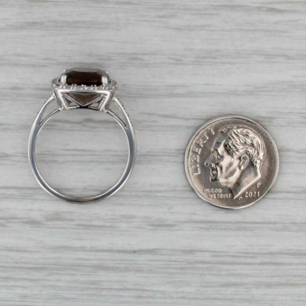3.30ct Smoky Quartz White Topaz Halo Ring 10k White Gold Size 7