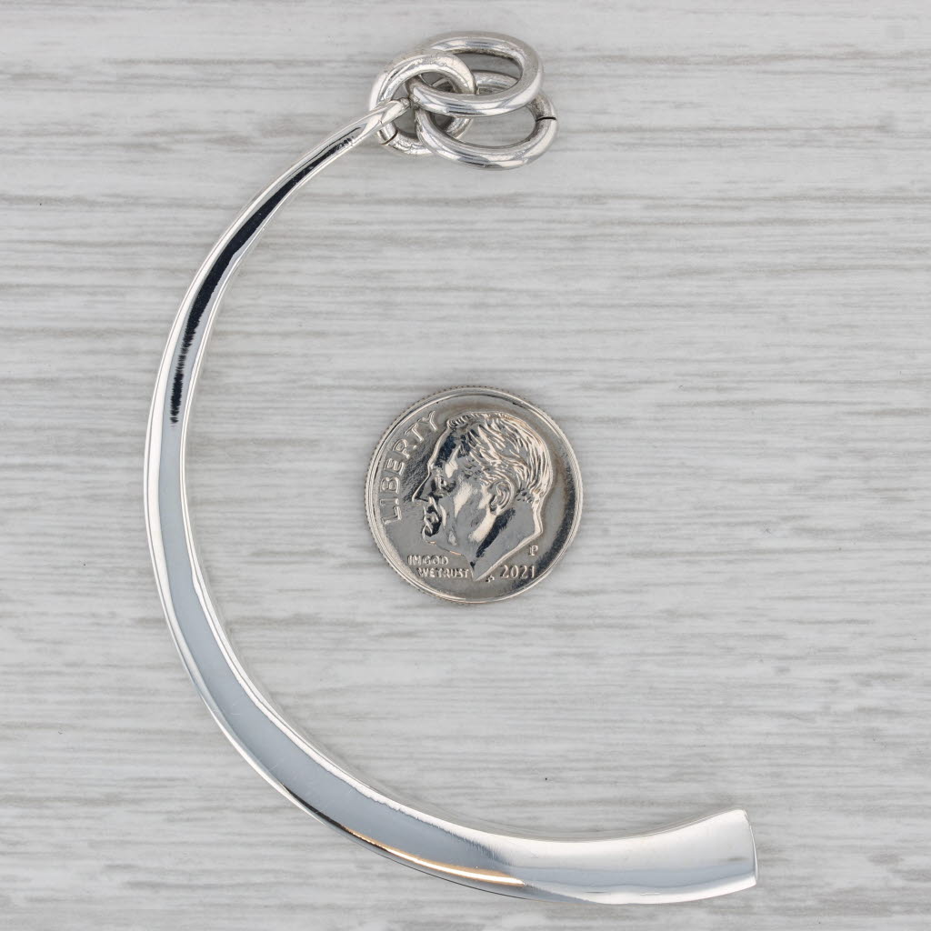 Gray Tapering Crescent Half Moon Pendant Sterling Silver Statement Mexico