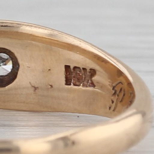 Vintage Diamond Star Solitaire Ring 10k Yellow Gold Band Engraved Small Size 2