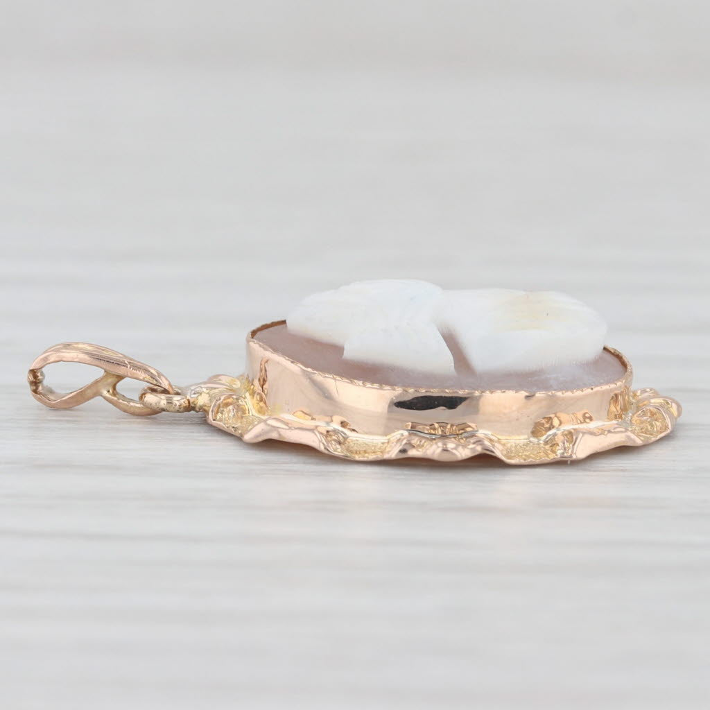 Light Gray Vintage Carved Shell Cameo Pendant 14k Yellow Gold