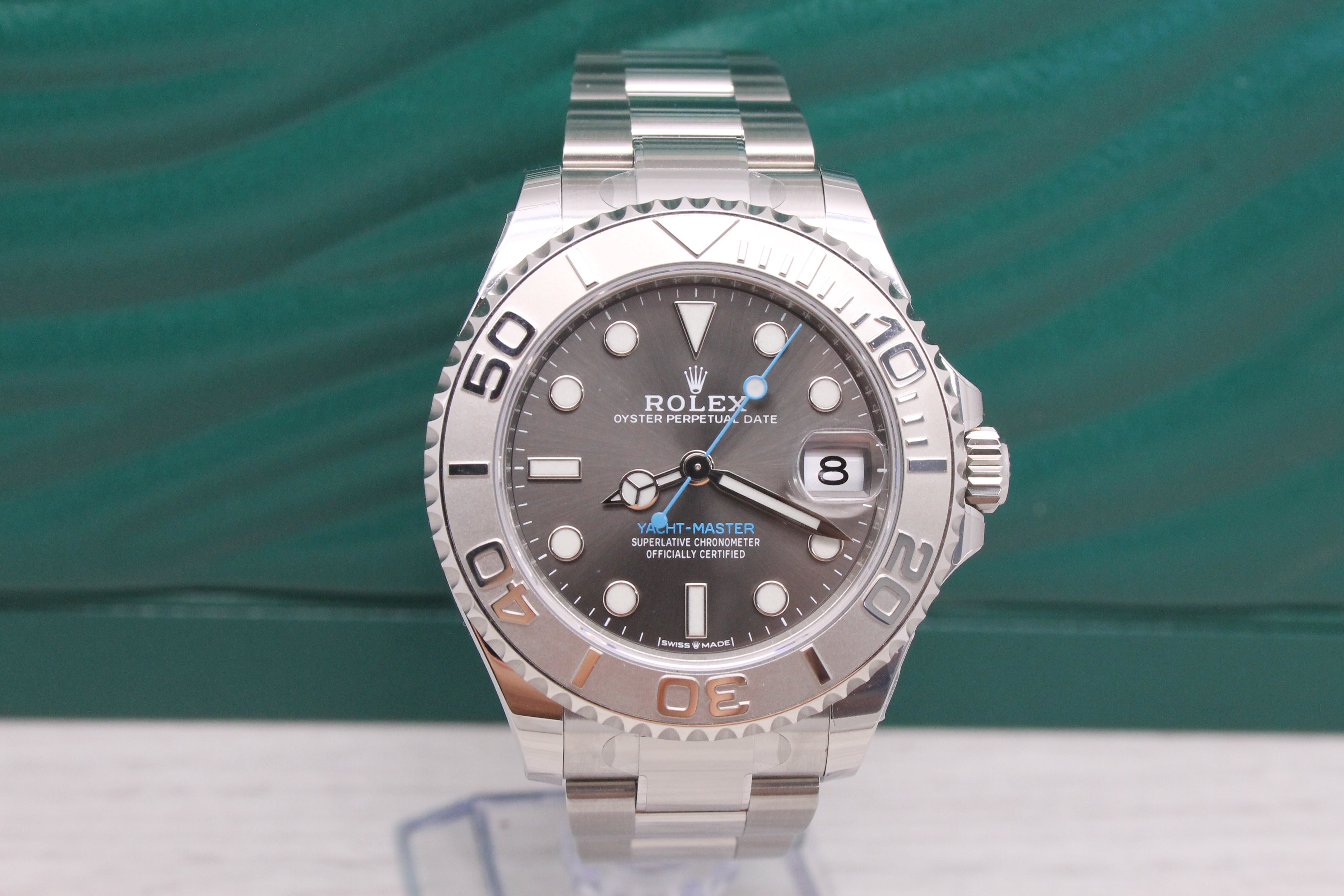 Dark Slate Gray 2023 Rolex Yachtmaster 37mm Rhodium 268622 Steel Platinum Watch Unworn Box Card