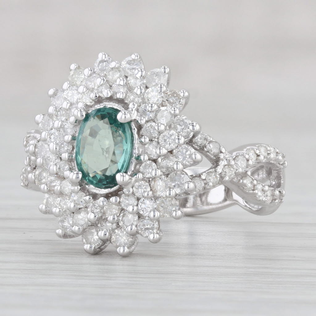 Light Gray 1.74ctw Green Alexandrite Diamond Cluster Ring 14k White Gold Size 8.25