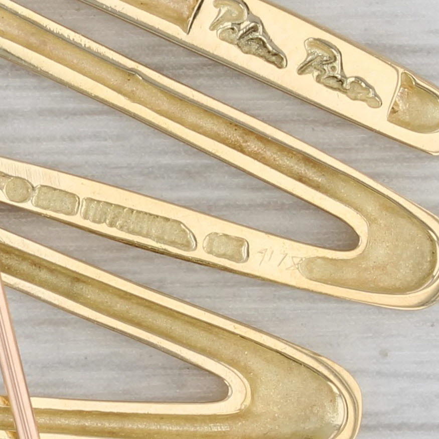Tan Tiffany Paloma Picasso Squiggle Zig Zag Brooch 18k Yellow Gold Pin Pouch