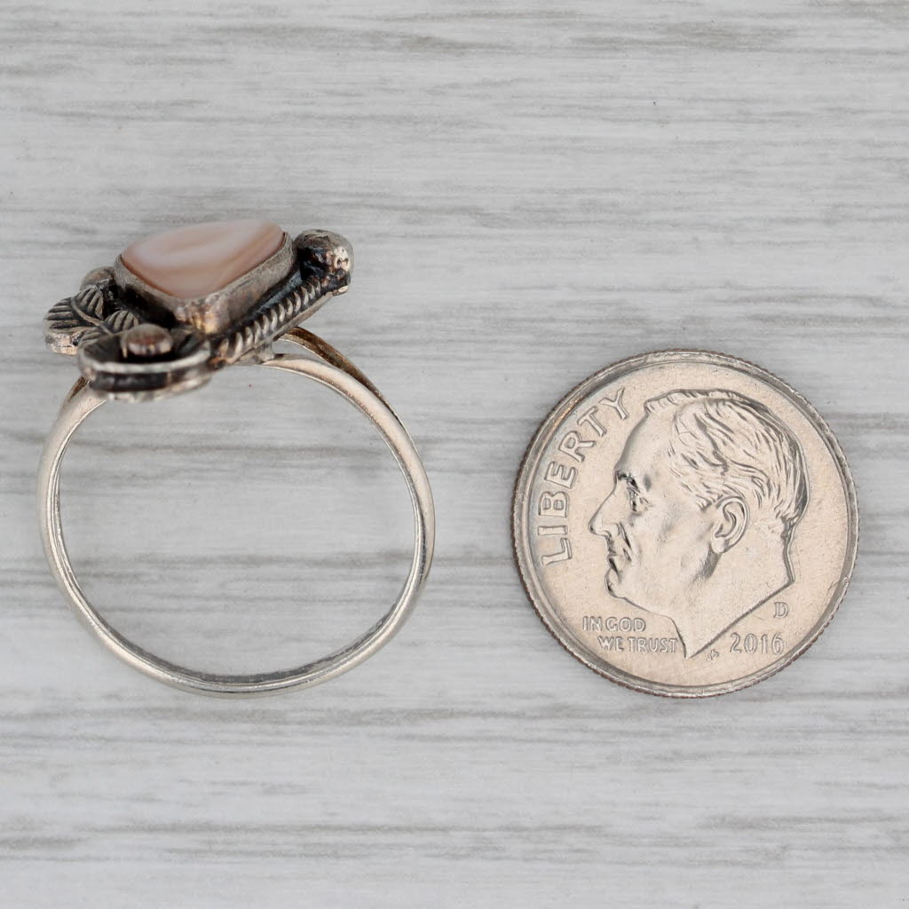 Gray Vintage Native American Mother of Pearl Ring Sterling Silver Size 7.5