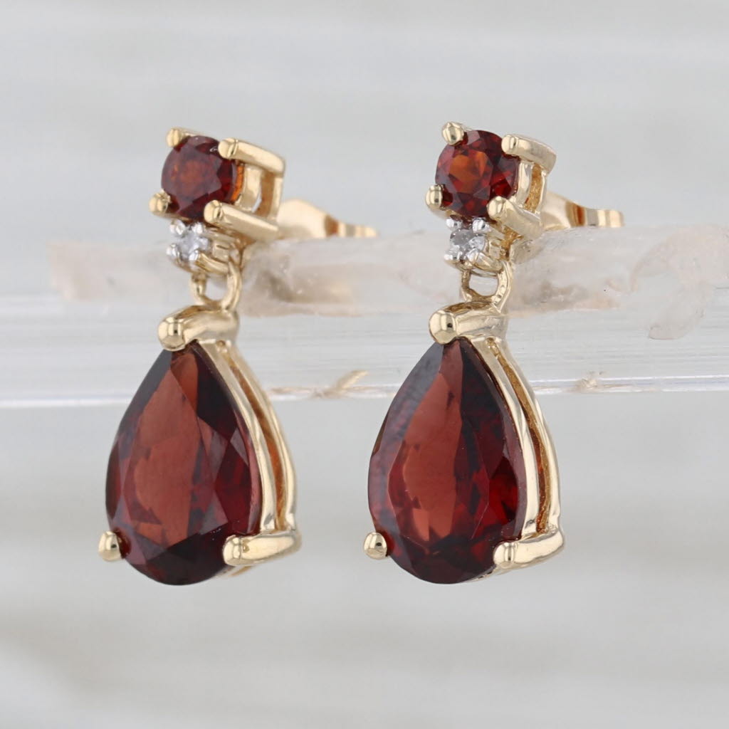 3.04ctw Garnet Diamond Teardrop Earrings 14k Yellow Gold Drops