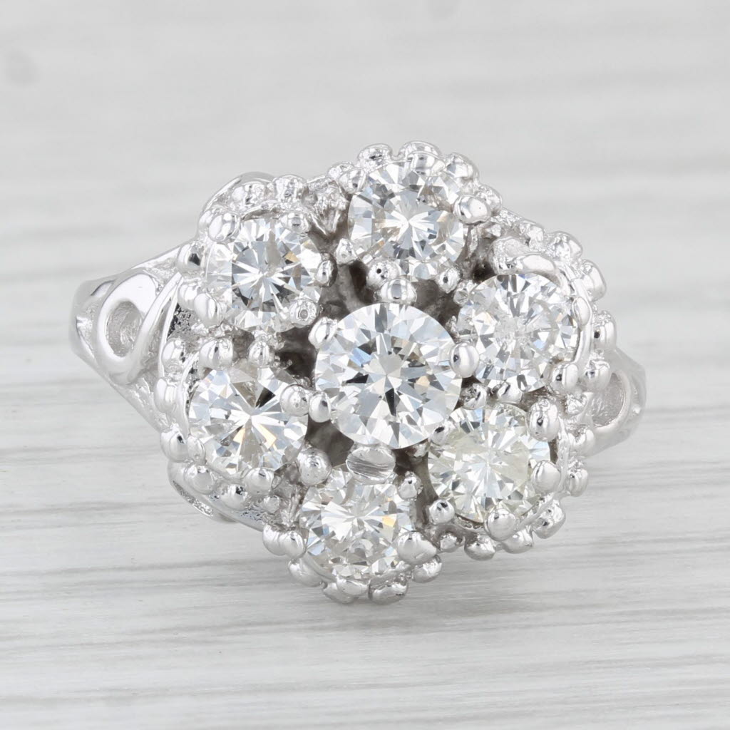 Light Gray Vintage 1.55ctw Diamond Cluster Ring 14k White Gold Size 6.25 Cocktail