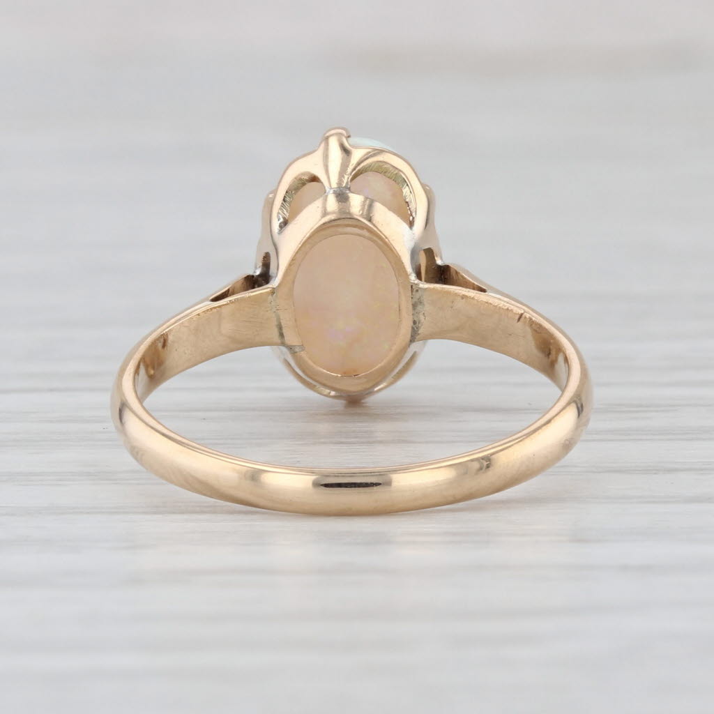 Oval Opal Cabochon Solitaire Ring 14k Yellow Gold Size 7.25