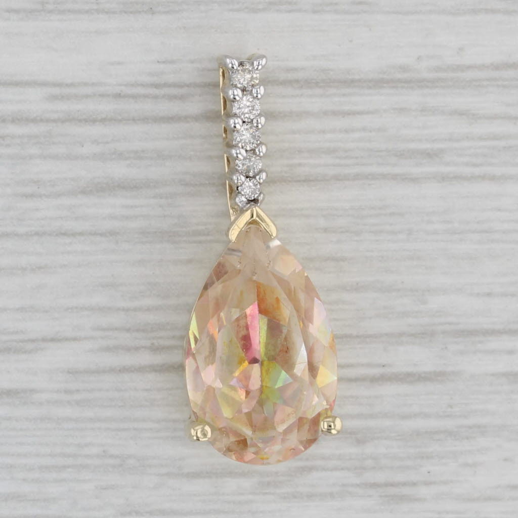 Gray 5.46ctw Pear Mystic Topaz Diamond Pendant 10k Yellow Gold