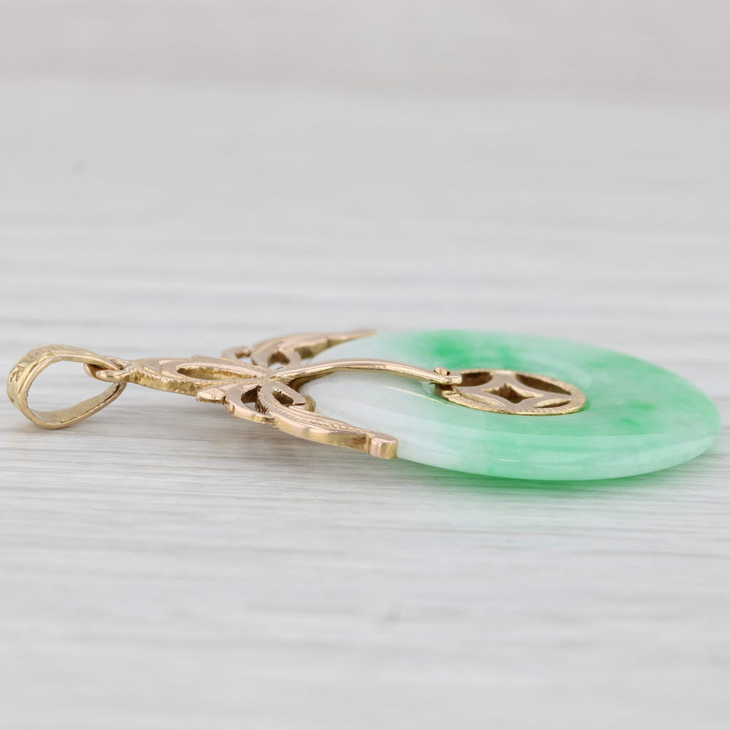 Light Gray Green Jadeite Jade Torus Pendant Necklace 14k Yellow Gold