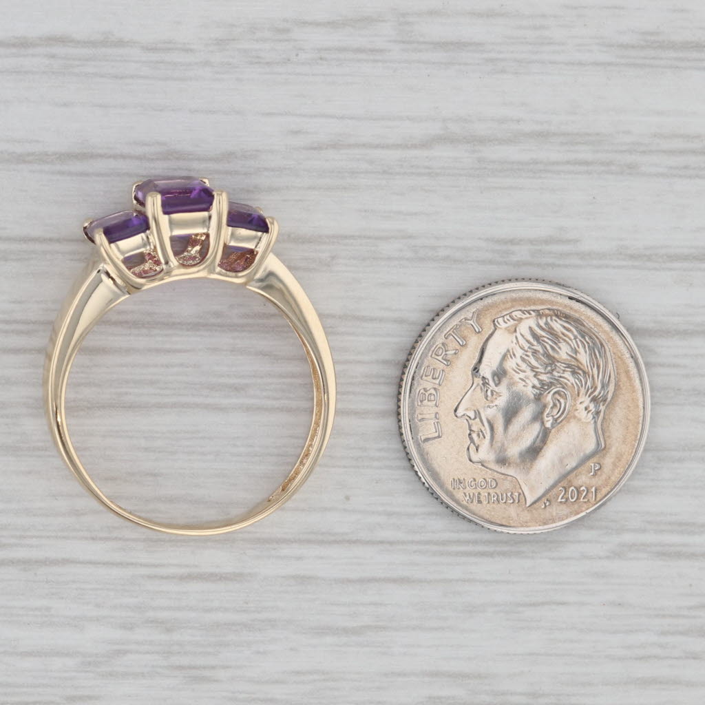 Gray 1.88ctw 3-Stone Emerald Cut Amethyst Ring 10k Yellow Gold Size 7.5