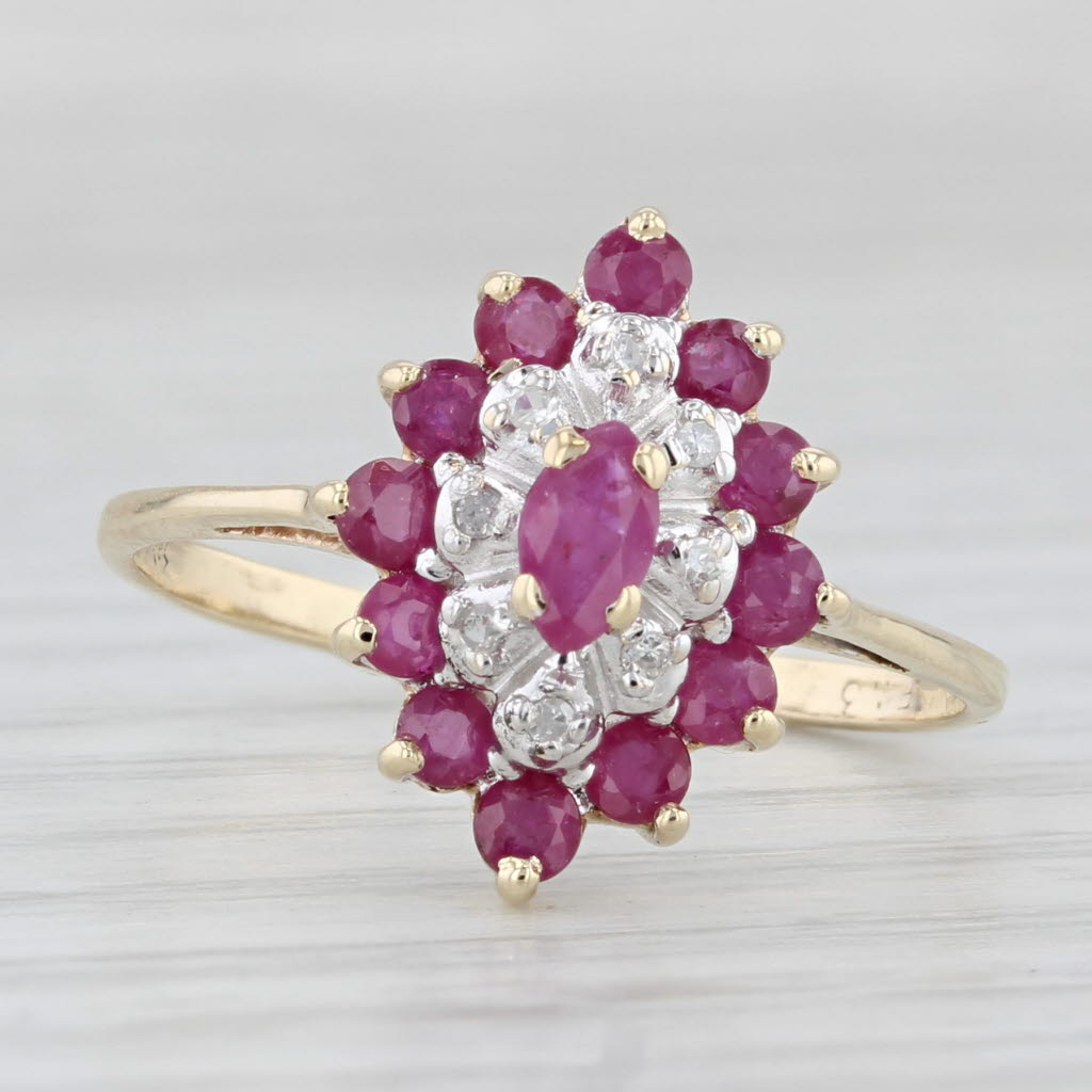 Light Gray 1.06ctw Ruby Diamond Halo Ring 10k Yellow Gold Size 7.75