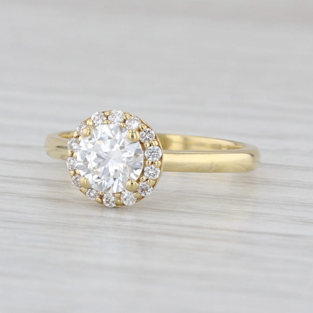 IGI 0.87ctw Lab Grown Round Diamond Halo Ring 18k Yellow Gold Size 5.5