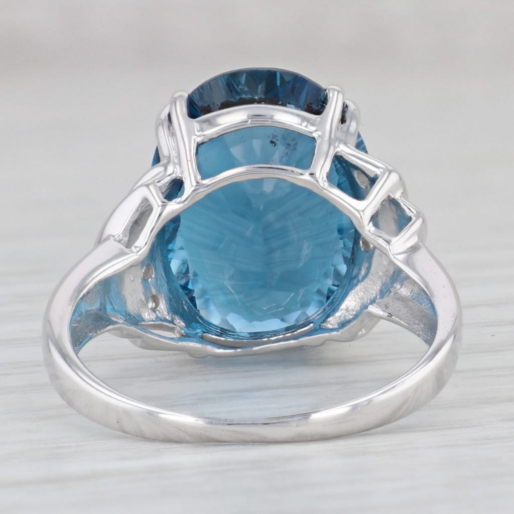Light Gray 10.85ct London Blue Topaz Oval Solitaire Ring 10k Gold Size 8.25 Diamond Accents