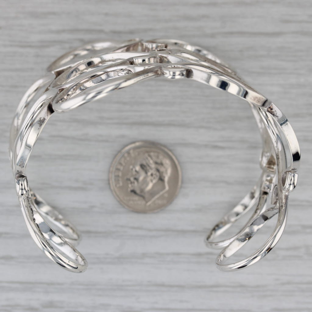 Dark Gray Open Work Cuff Bracelet Sterling Silver Mexico 7" Statement