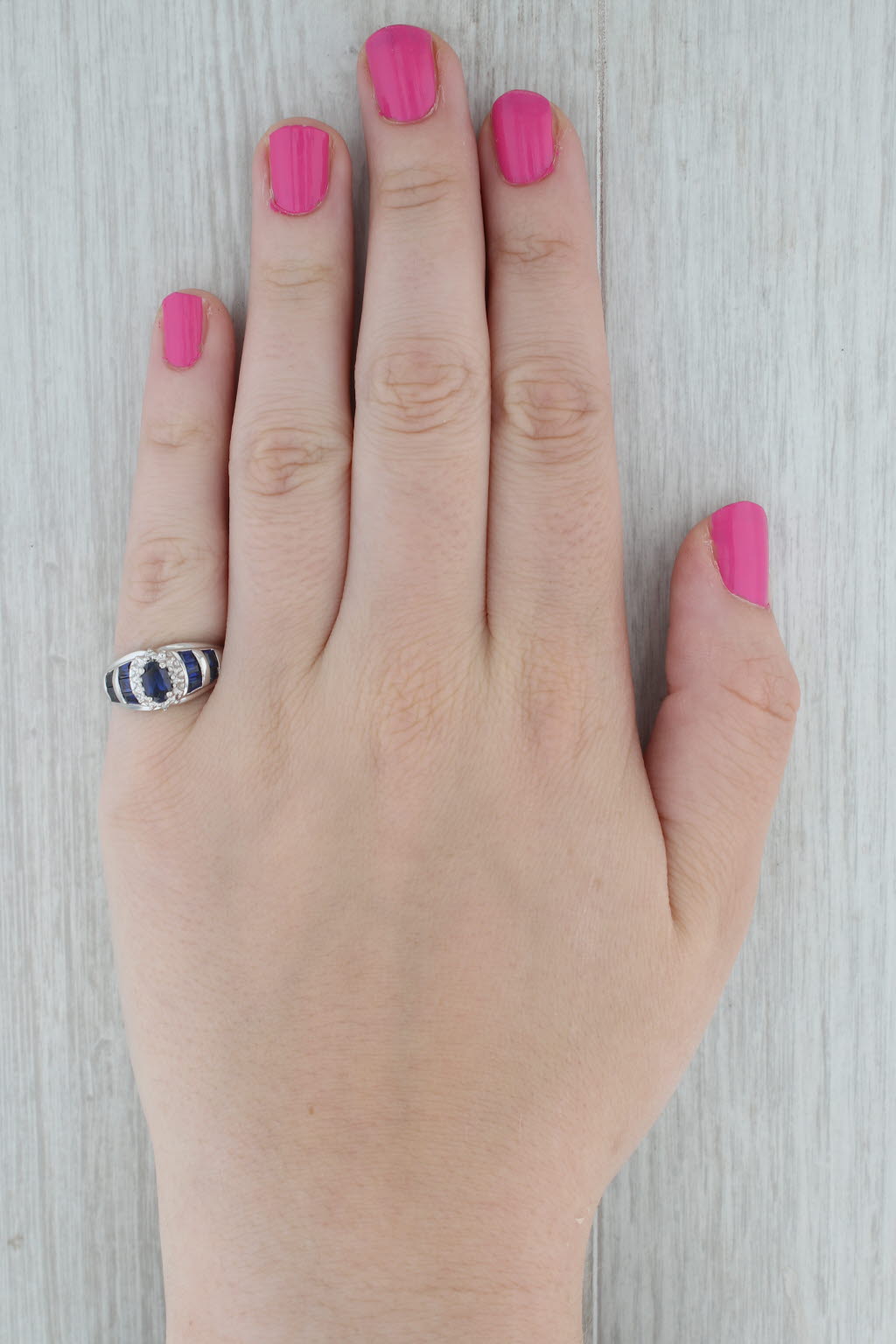 Dark Gray 1.30ctw Lab Created Blue Sapphire Diamond Ring 10k White Gold Size 7