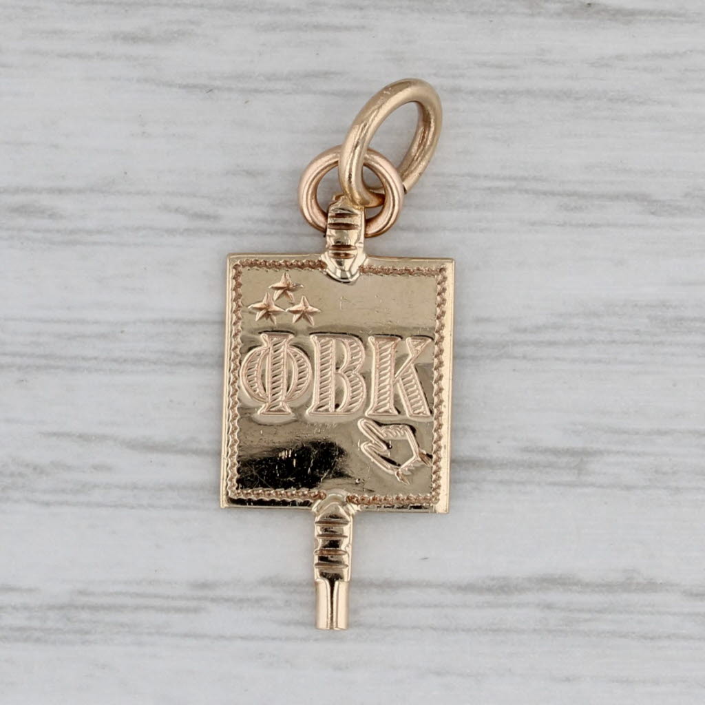 Gray Phi Beta Kappa Honor Society Fraternity Key Fob Charm Vintage 10k Yellow Gold