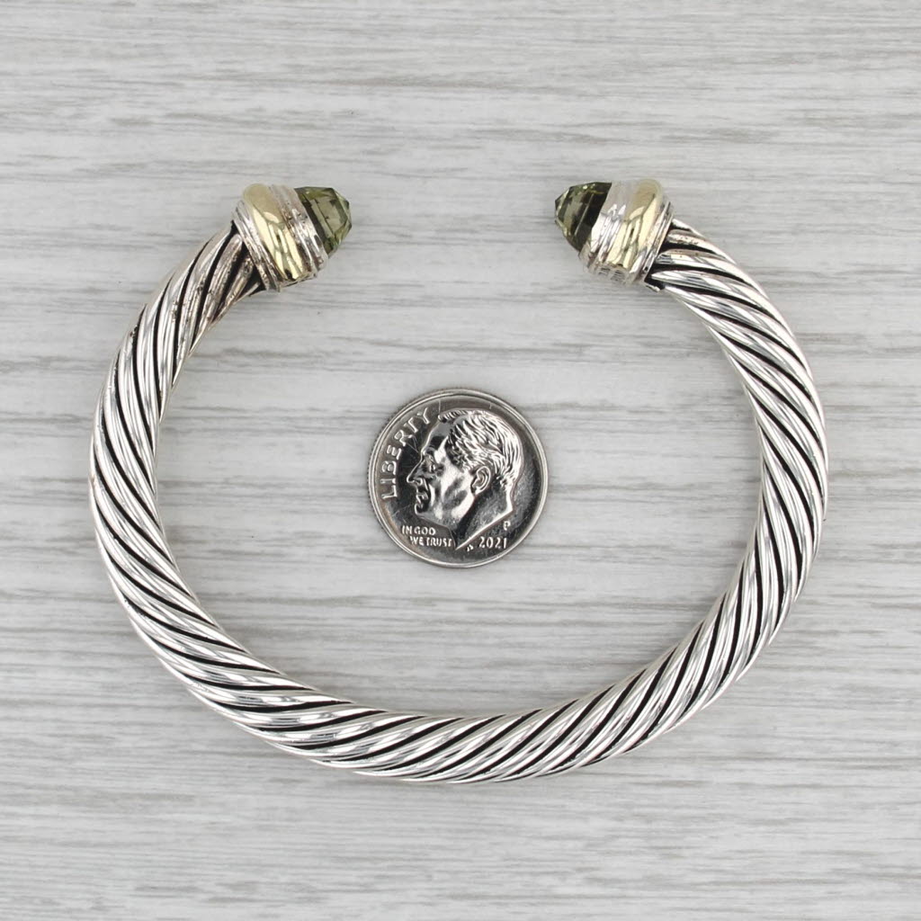 David Yurman Prasiolite Amethyst Cable Cuff Bracelet Sterling Silver 14k Gold
