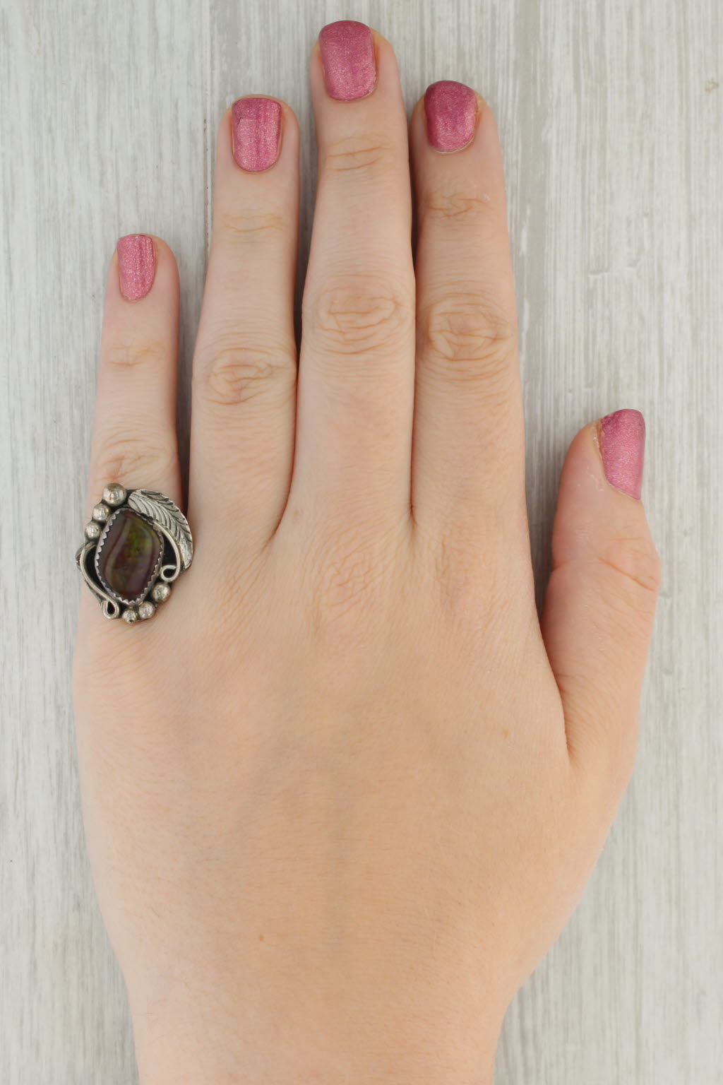 Baroque Fire Agate Ring Sterling Silver Vintage SE Lee Navajo Native American