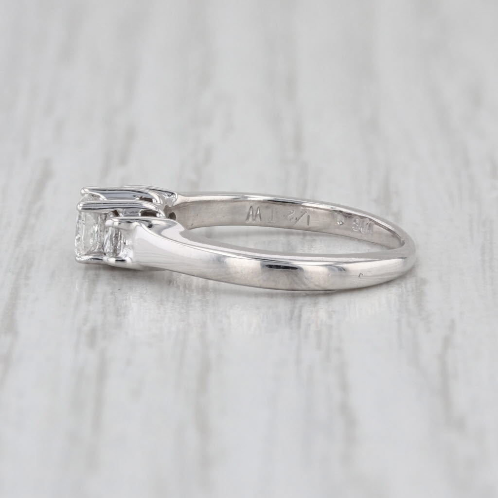 0.49ctw Princess Diamond 3-Stone Engagement Ring 14k White Gold Size 3.75