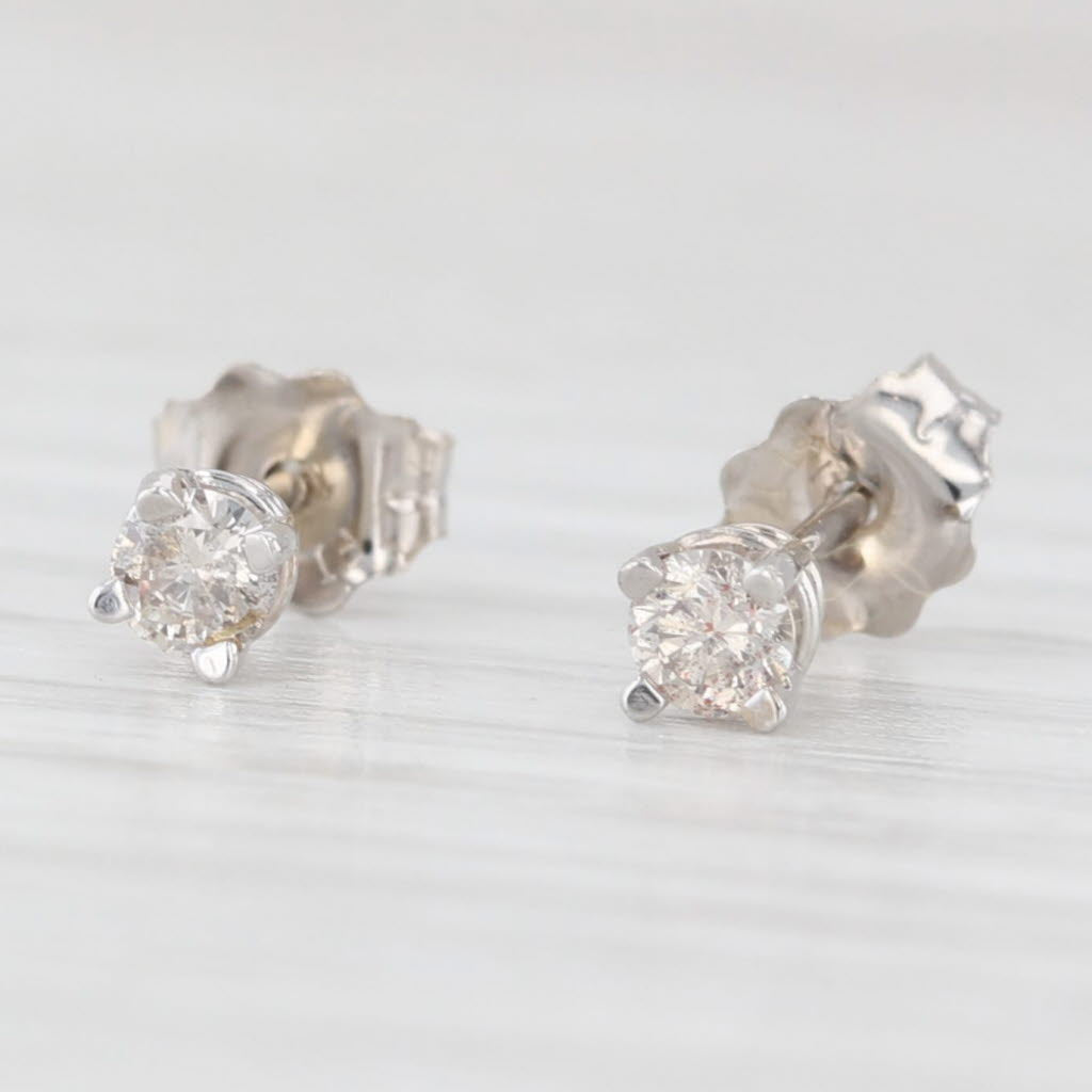Light Gray 0.15ctw Round Diamond Solitaire Stud Earrings 14k White Gold