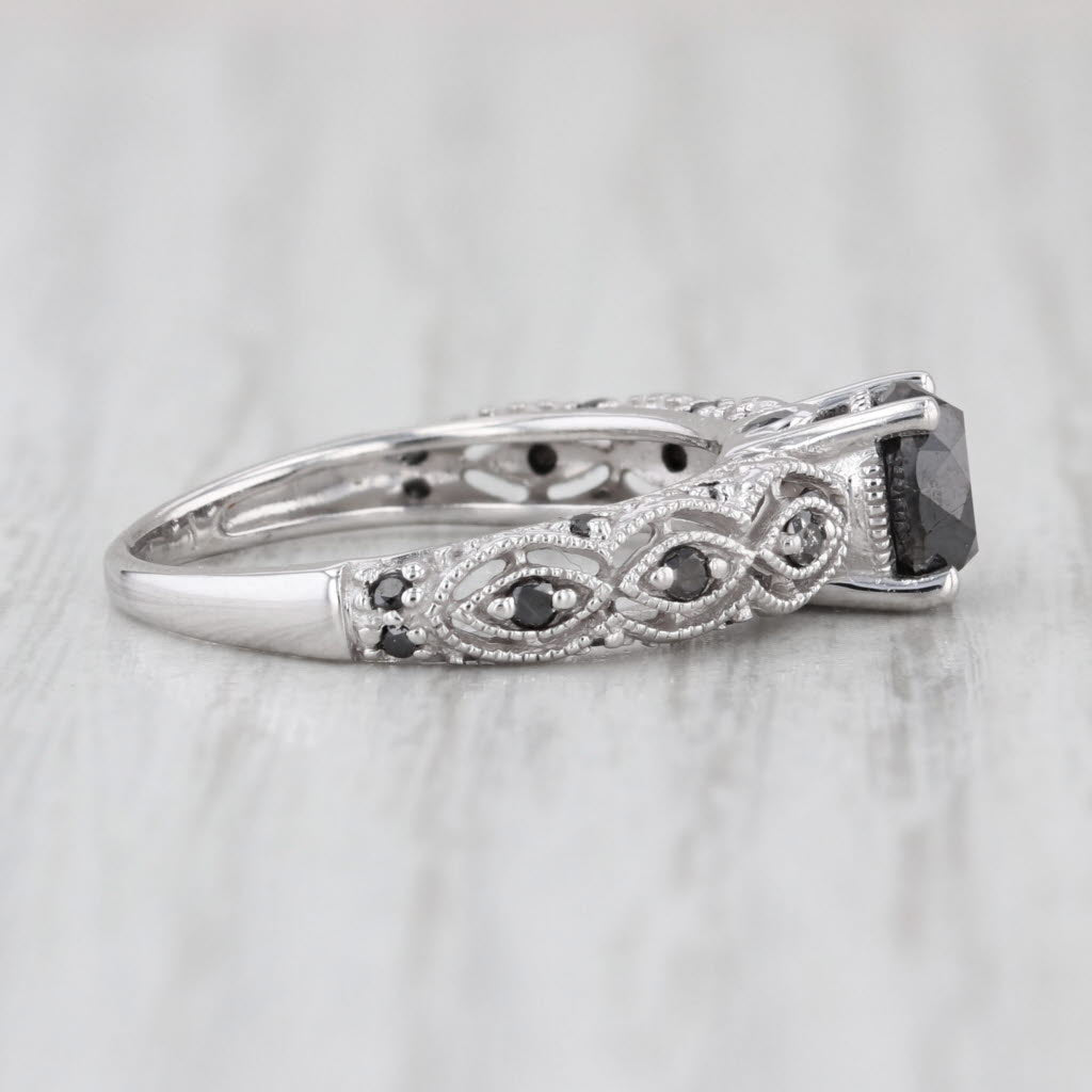 1.25ctw Round Black Diamond Ring 10k White Gold Engagement Size 5.5