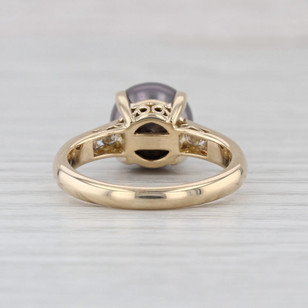 Cultured Saltwater Pearl Diamond Ring 14k Yellow Gold Size 6.5