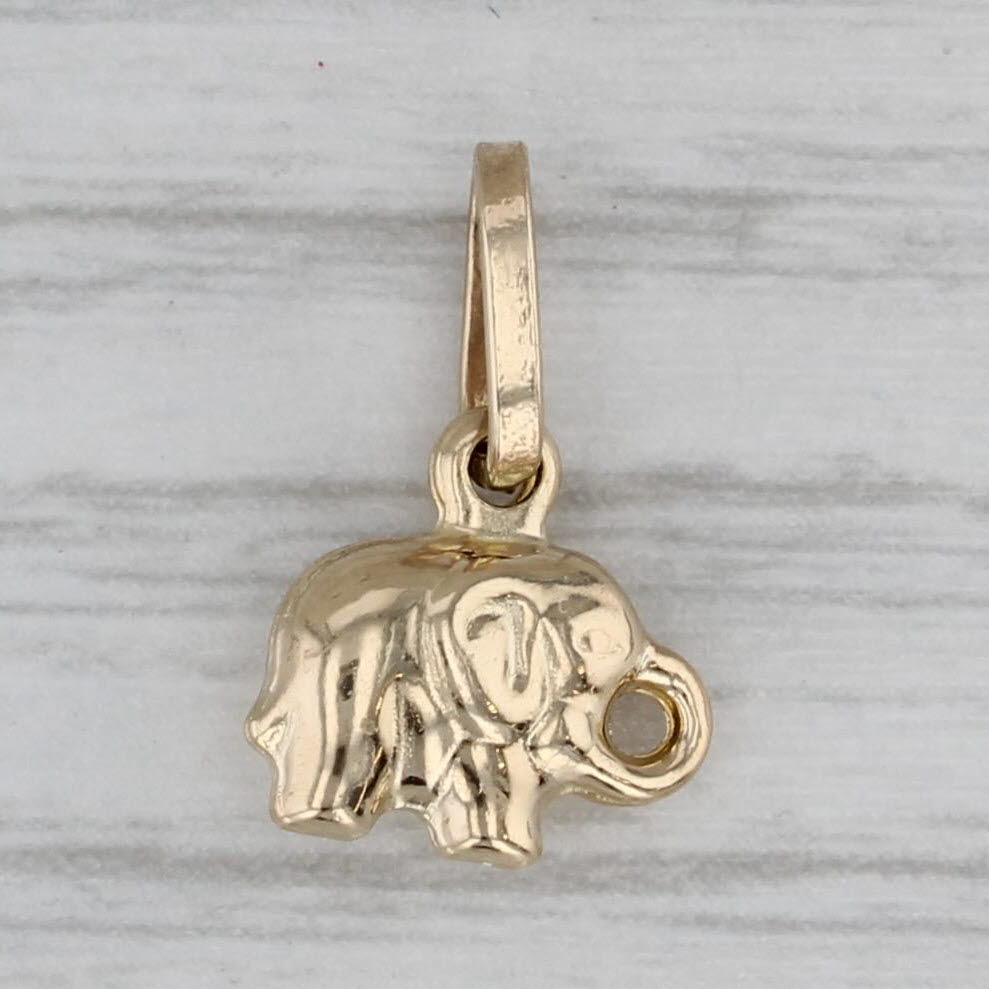 Gray Tiny Elephant Charm 14k Yellow Gold Pendant Gift for Child