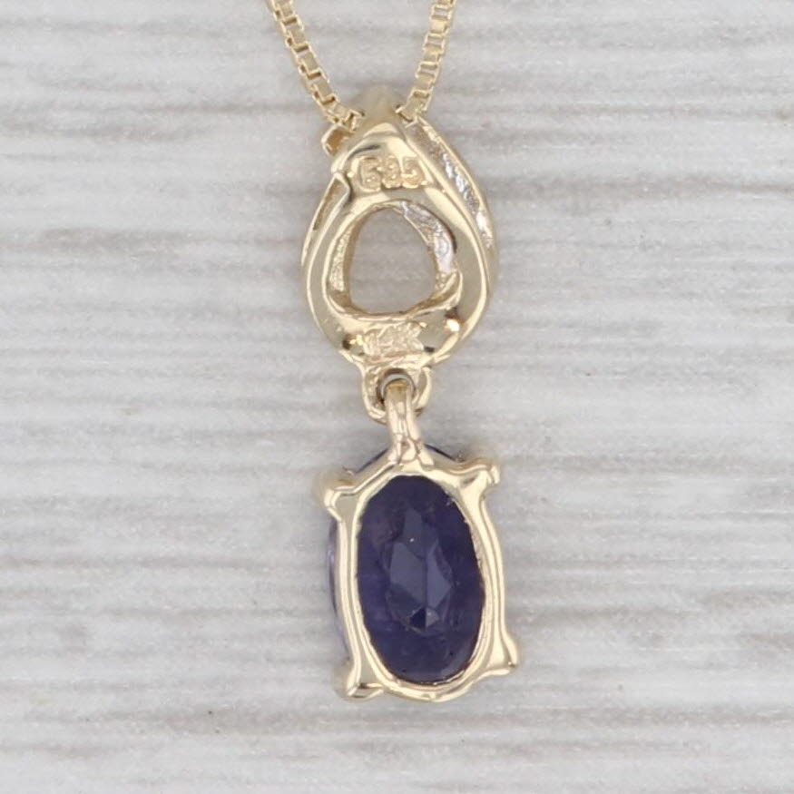 Gray 0.30ct Blue Iolite Diamond Pendant 14k Yellow Gold 17" Box Chain