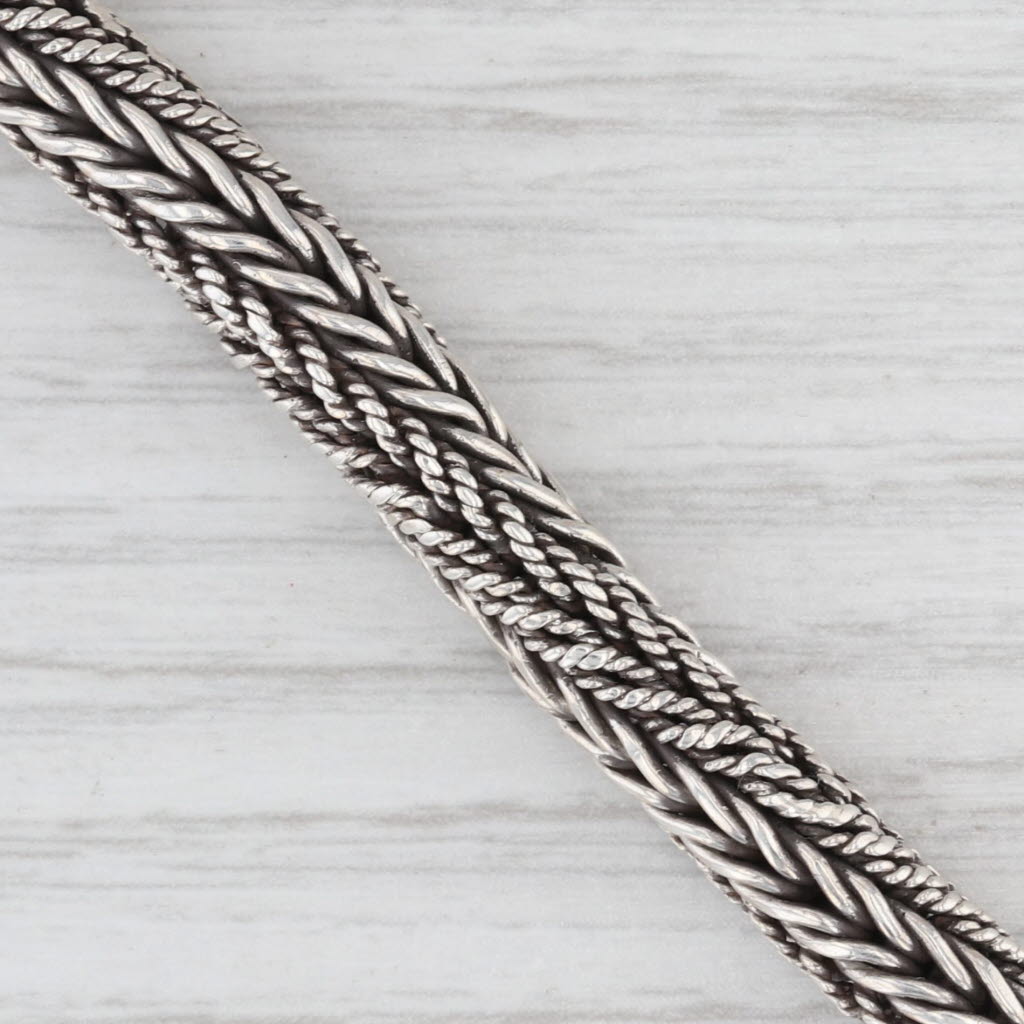 Light Gray Woven Rope Chain Bracelet Sterling Silver 7.5" 6.4mm Statement