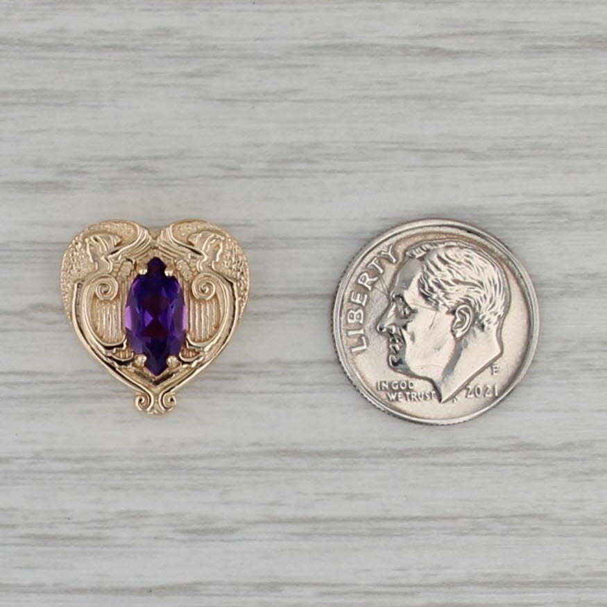 0.90ct Amethyst Harp Heart Slide Bracelet Charm 14k Yellow Gold Daffer Vintage