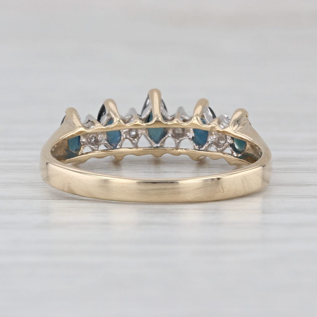 0.80ctw Blue Sapphire Diamond Ring 14k Yellow Gold Stackable Tiered Rooftop