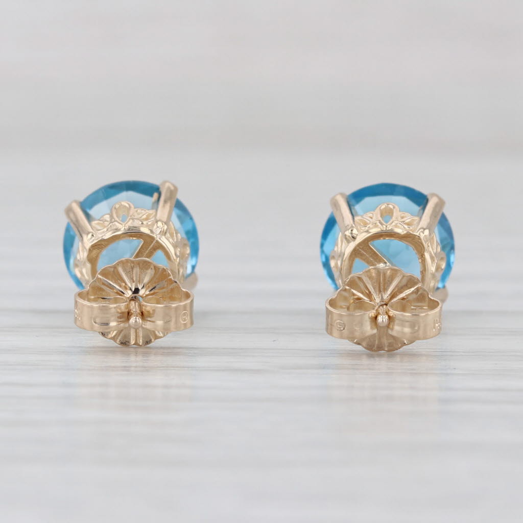 5ctw Round Blue Topaz Stud Earrings 14k Yellow Gold Solitaire Studs