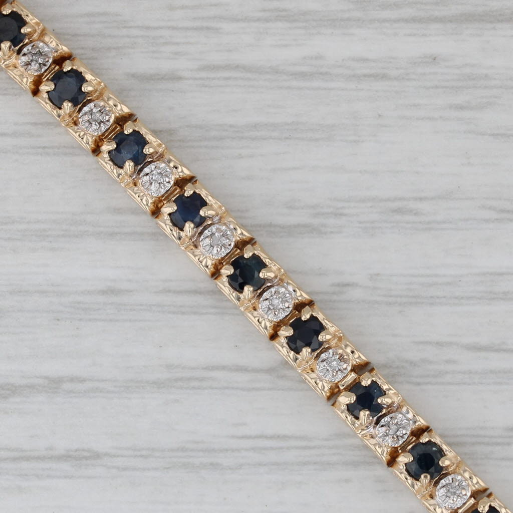 Gray 4.59ctw Blue Sapphire Diamond Tennis Bracelet 10k Yellow Gold 8" 4.7mm