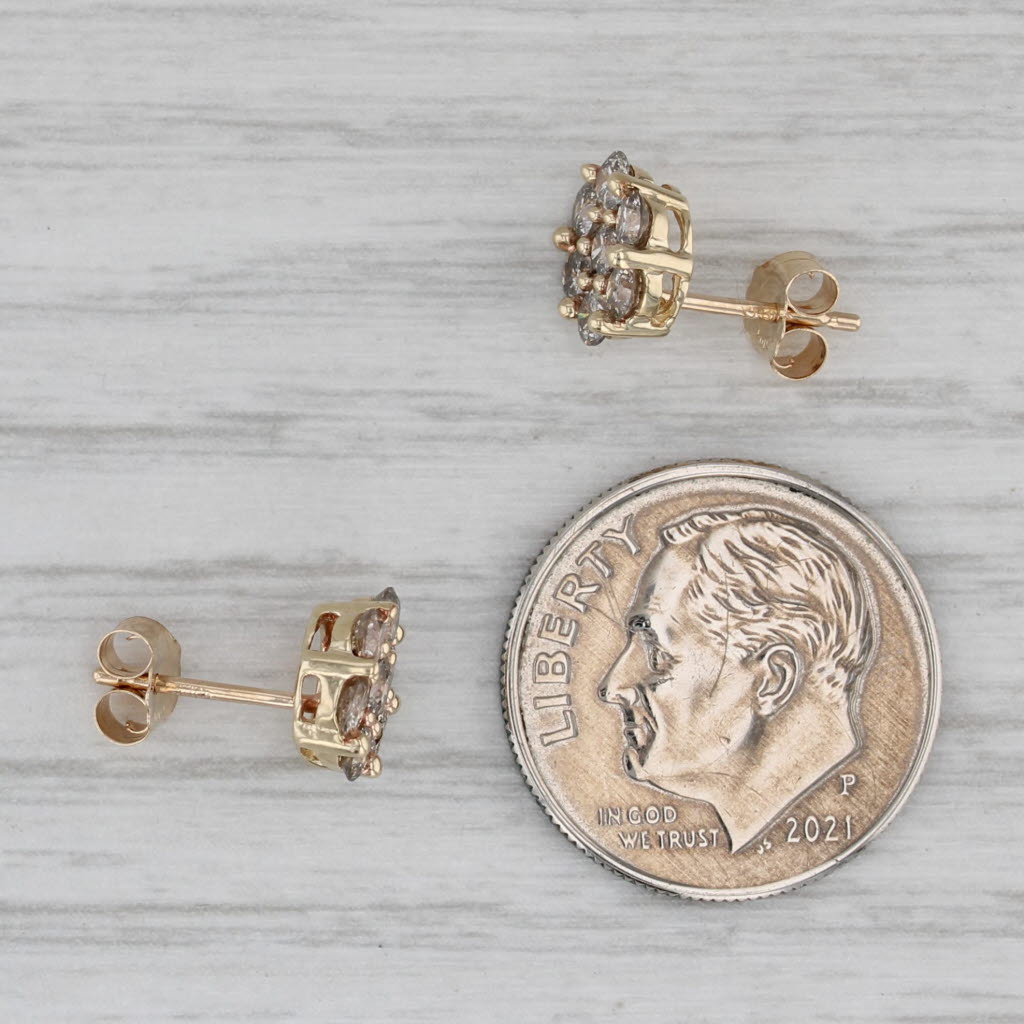 Gray 0.90ctw Diamond Flower Cluster Stud Earrings 10k Yellow Gold