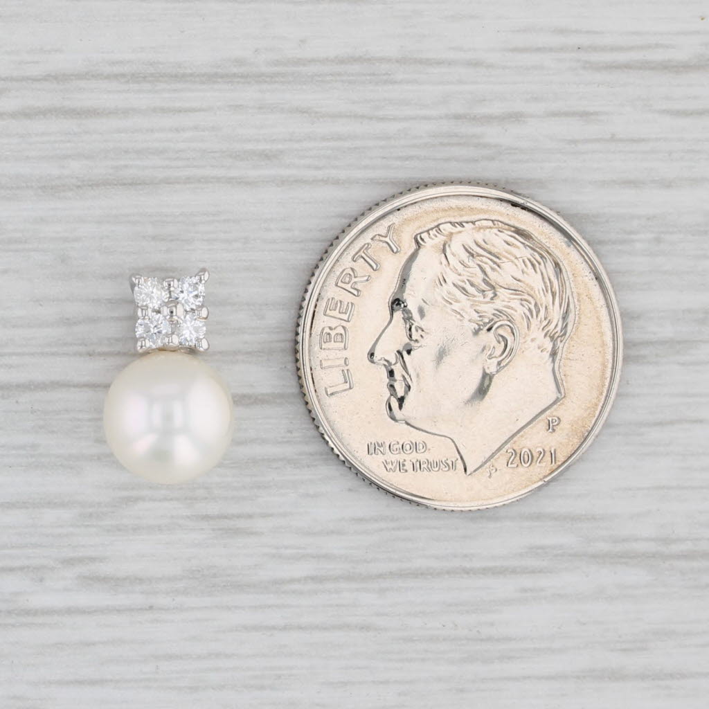 Light Gray Cultured Pearl Diamond Pendant 14k White Gold Small Drop