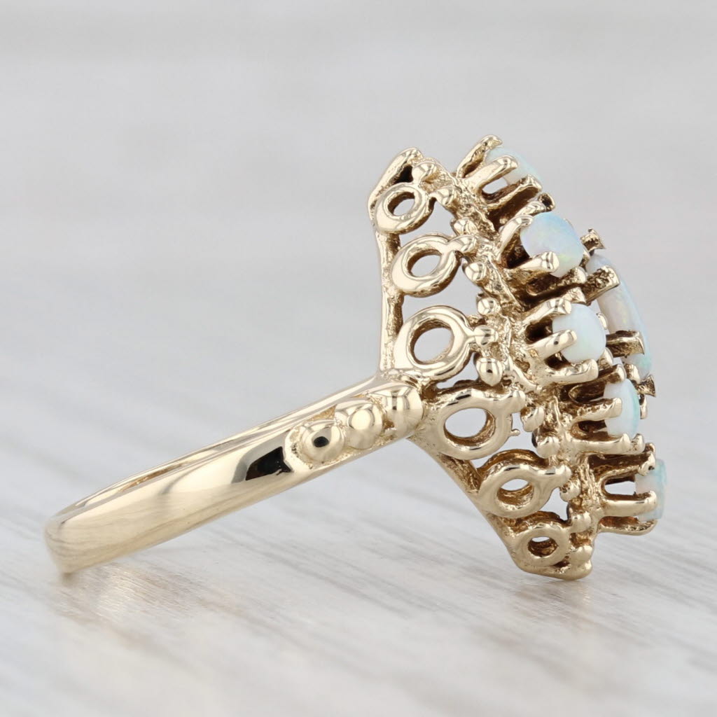 Light Gray Vintage Opal Cluster Ring 14k Yellow Gold Size 4.25 Cocktail