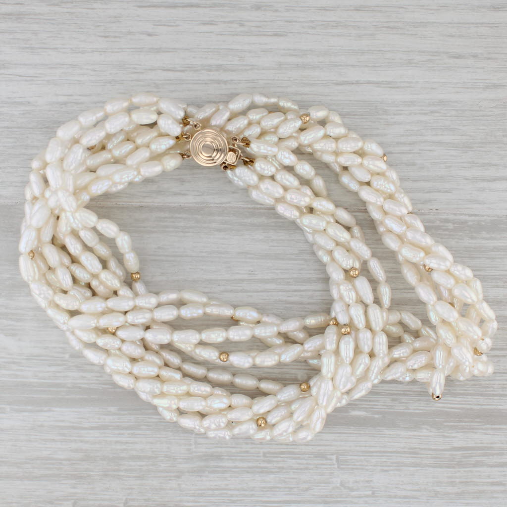Gray Woven Cultured Pearl Multistrand Necklace 14k Gold 22.5" 15.4mm